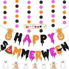3 PCS Pre-Strung Happy Summerween Banner Set – NO-DIY Glitter Summer Hallowee…