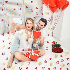 200 Pcs Heart and Love Decorations, Red and Gold Glitter Letter Confetti, Bed…