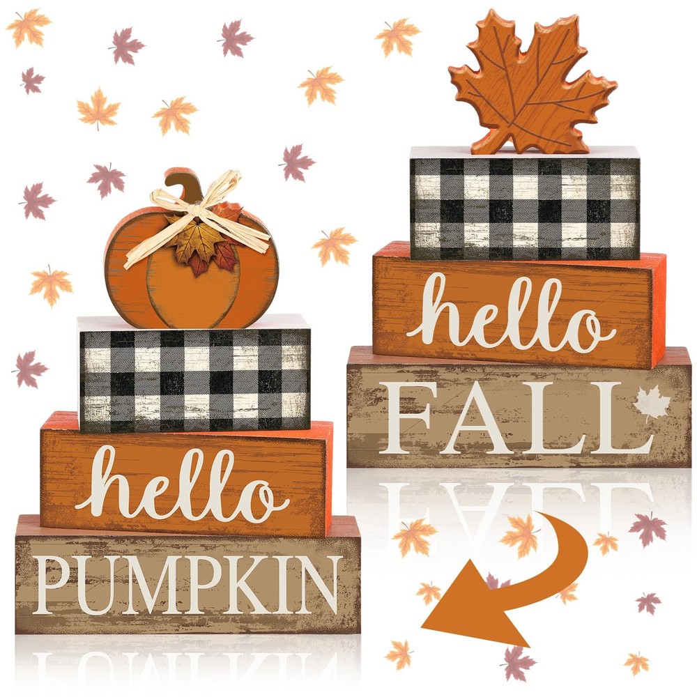 5 Pcs Fall Table Decor Reversible Maple Leaves & Pumpkin Centerpiece