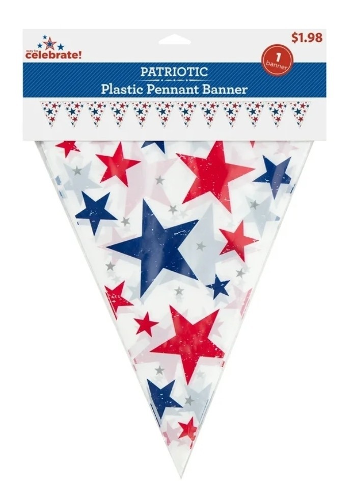 Lot Of 2 Patriotic Plastic Pennant Banners 4th Of July Party 12Ft Independence