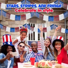 Reusable 24 Ft Red, White & Blue Metallic Fringe for Fourth of July Festivities