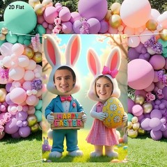 2d Flat Easter Photo Booth Props Banner with Bunny & Eggs Design Indoor Outdoor
