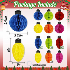 16Pcs Christmas Party Decorations Honeycomb Hanging – Paper Ball Light Decor