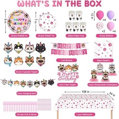 Pink Birthday Cats and Kittens Disposable Tableware Set and Decorations