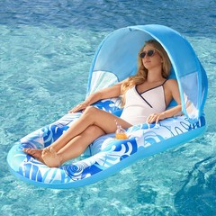 Inflatable Pool Floats Lounger with Canopy for Adult – Pool Lounge Float with…