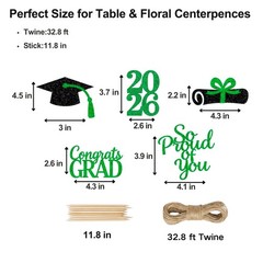 20-Pack Double Sided 2026 Graduation Party Centerpiece Sticks with 32.8ft Twi…