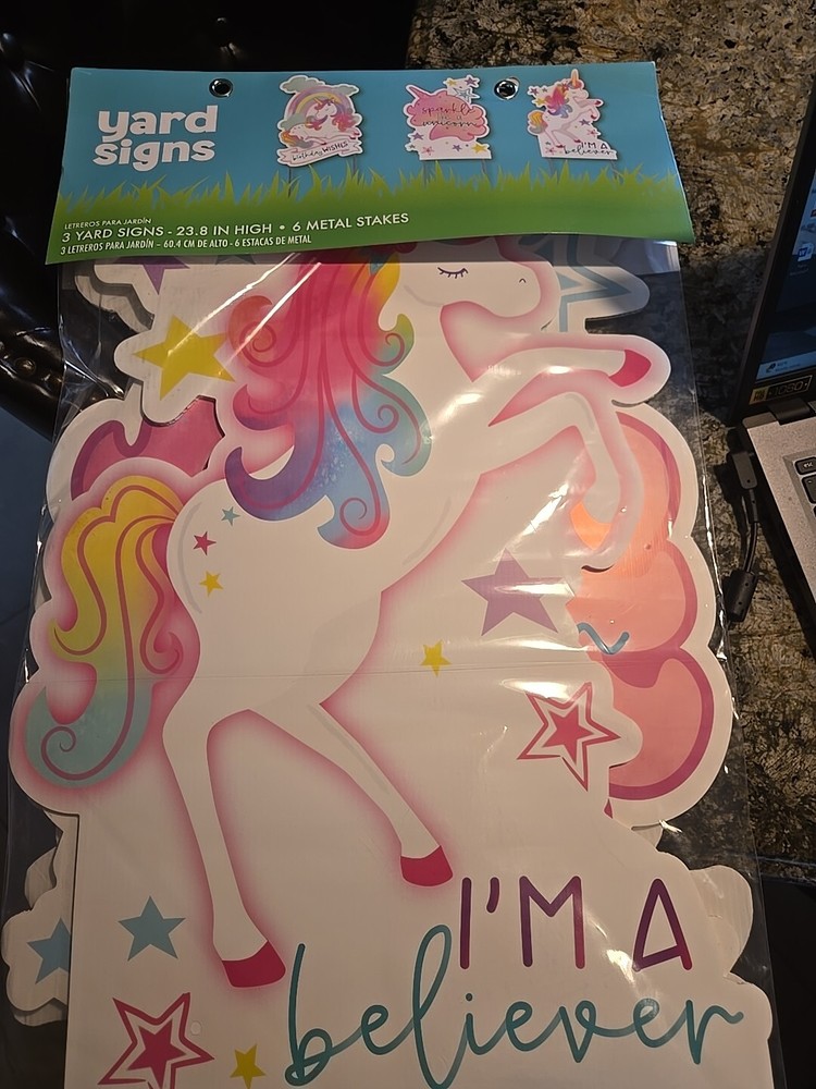 3 Enchanted Unicorn Birthday Party Yard Signs – 23.8″ X 15″ NEW