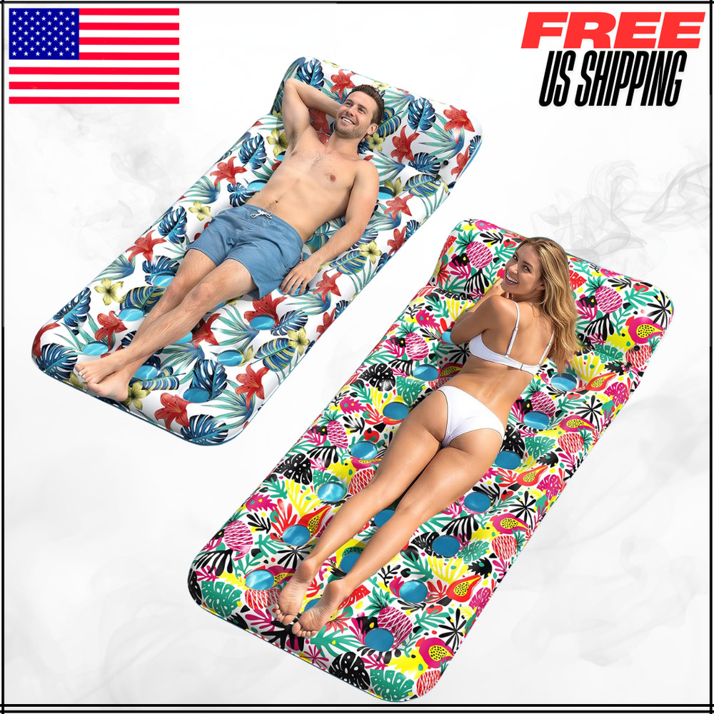 Pool Floats Inflatable Loungers Swimming Rafts Oversized Adults Headrest 2PK