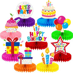 Birthday Table Decorations – 9 Pcs Colorful Happy Birthday Centerpieces for Tabl