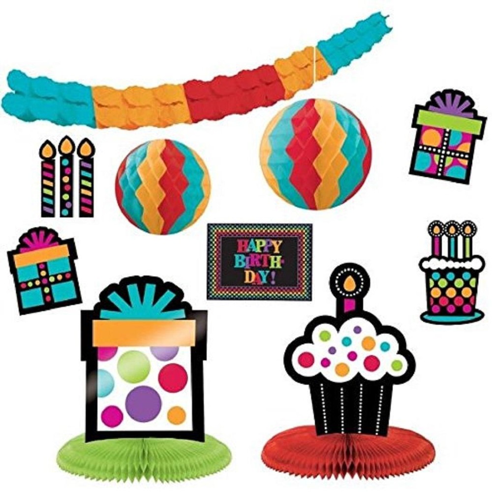Party On Black Modern Stripes Polka Dot Birthday Party Room Decorating Kit