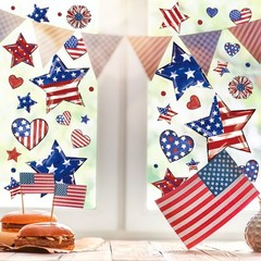 9 Sheets Patriotic Window Clings Watercolor Red White Blue Star Heart Window Sti