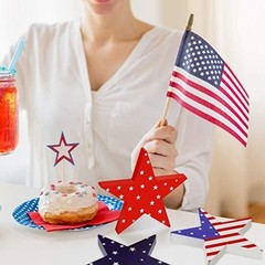 Durable 3-Pc Wooden Star Decorations in Red, White & Blue for Tiered Trays
