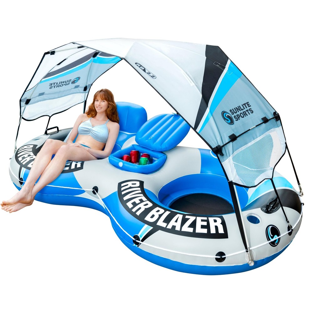 2 Person River Tube with UV Blocking Canopy – Sun Protection Double Water Flo…