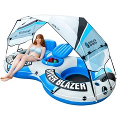 2 Person River Tube with UV Blocking Canopy – Sun Protection Double Water Flo…
