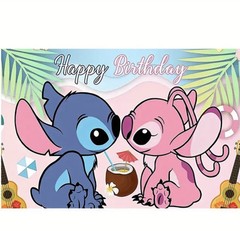 Lilo & Stitch Happy Birthday Surprise Cake Banner 40X60″ Backdrop Wall Decor