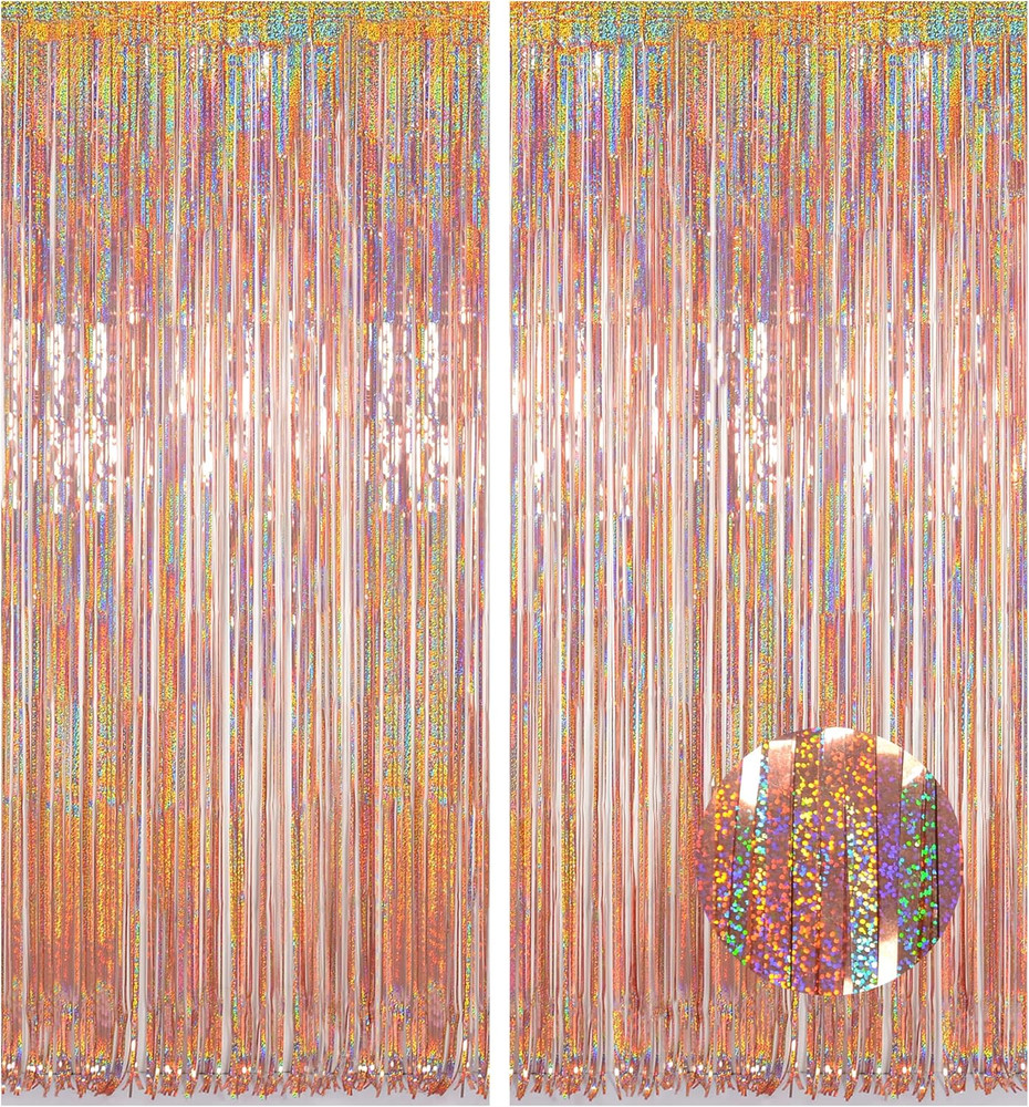 2pcs 3.2×8.2′ Foil Fringe Backdrop, Tinsel Foil Fringe Curtains – Sparkle Fringe