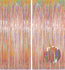 2pcs 3.2×8.2′ Foil Fringe Backdrop, Tinsel Foil Fringe Curtains – Sparkle Fringe