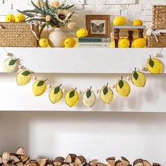 Lemon Felt Banner Garland Decor Vintage 3D Fruit Hanging Garland with Wooden …