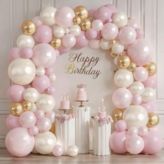 Pink White Gold Balloons Arch Kit – 119 PCs Double Stuffed Pearl White Pastel…