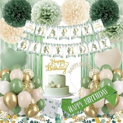 Birthday Decorations Set Party Decoration with Balloons, Banner, Pom Sage Green