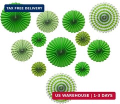 ONUPGO Paper Hanging Ornament – 12PCS Green Fiesta Paper Fans, Vibrant Colors fo