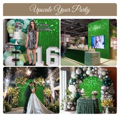 12 Pcs Shimmer Wall Backdrop Panels Square Sequin Party Decoration Green 3×4 Ft