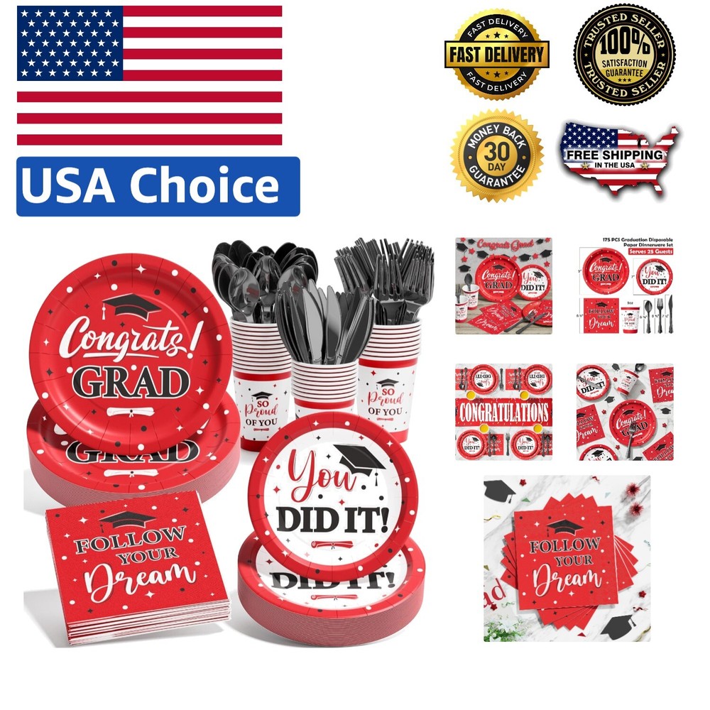 Eco-Friendly 175PCS Graduation Tableware—Disposable & Effortless Clean-Up