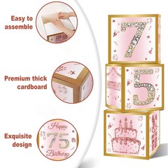 75th Birthday Decorations Boxes for Women – 3PCS Pink Rose Gold Happy 75th Bi…