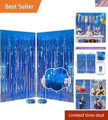 Blue Streamers Party Decorations 3.3×8.2ft, 2 Pack Dark Blue Tinsel Backdrop …
