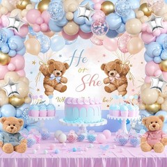 Bear Gender Reveal Decorations – 158pcs Pink Blue Balloon Garland Kit, 4pcs B…