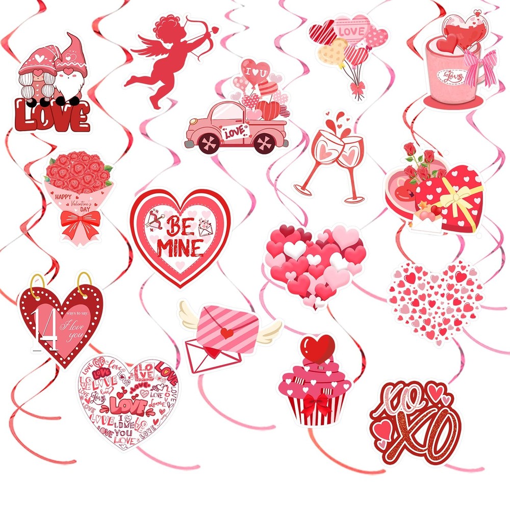 36 Pcs Valentine’s Day Hanging Swirl Decorations Set Love Heart Foil
