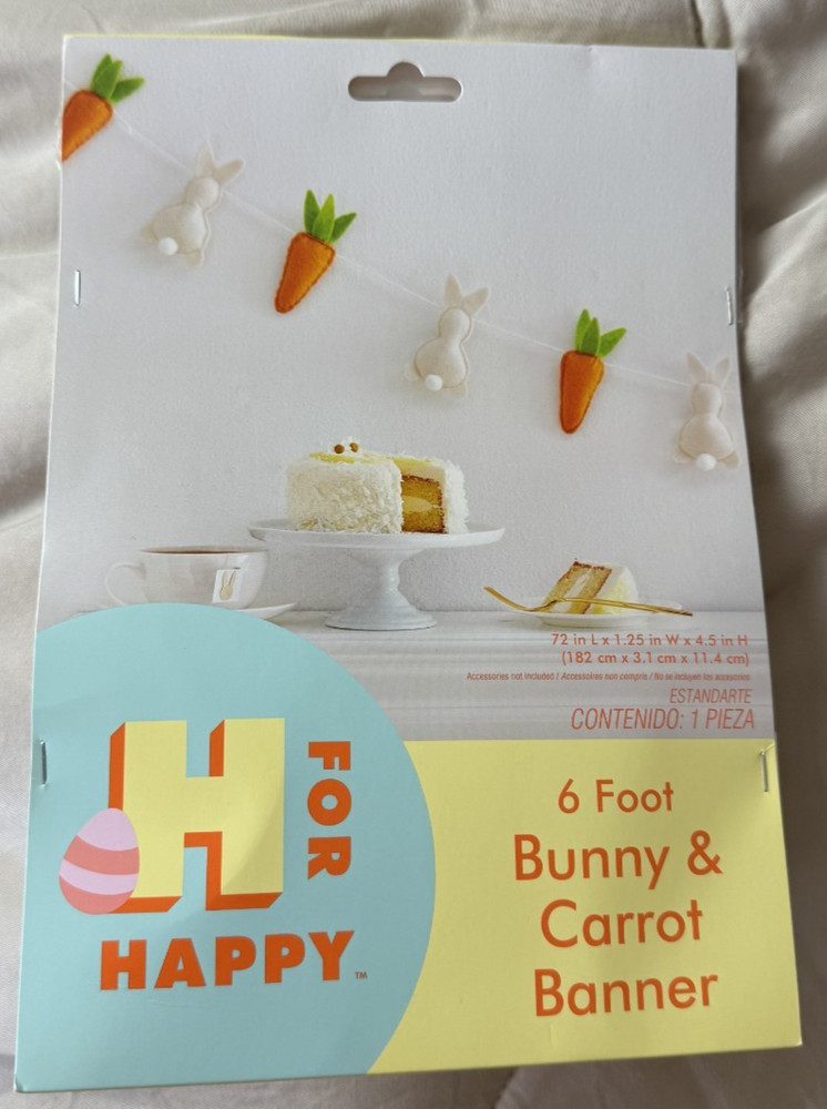 H for Happy 6 Foot Bunny & Carrot Banner Felt Easter Spring Deco NEW