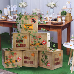 6 Pcs Dinosaur Party Decorations Kit with 12X12X12 Inch Theme Boxes, Banner, Bal