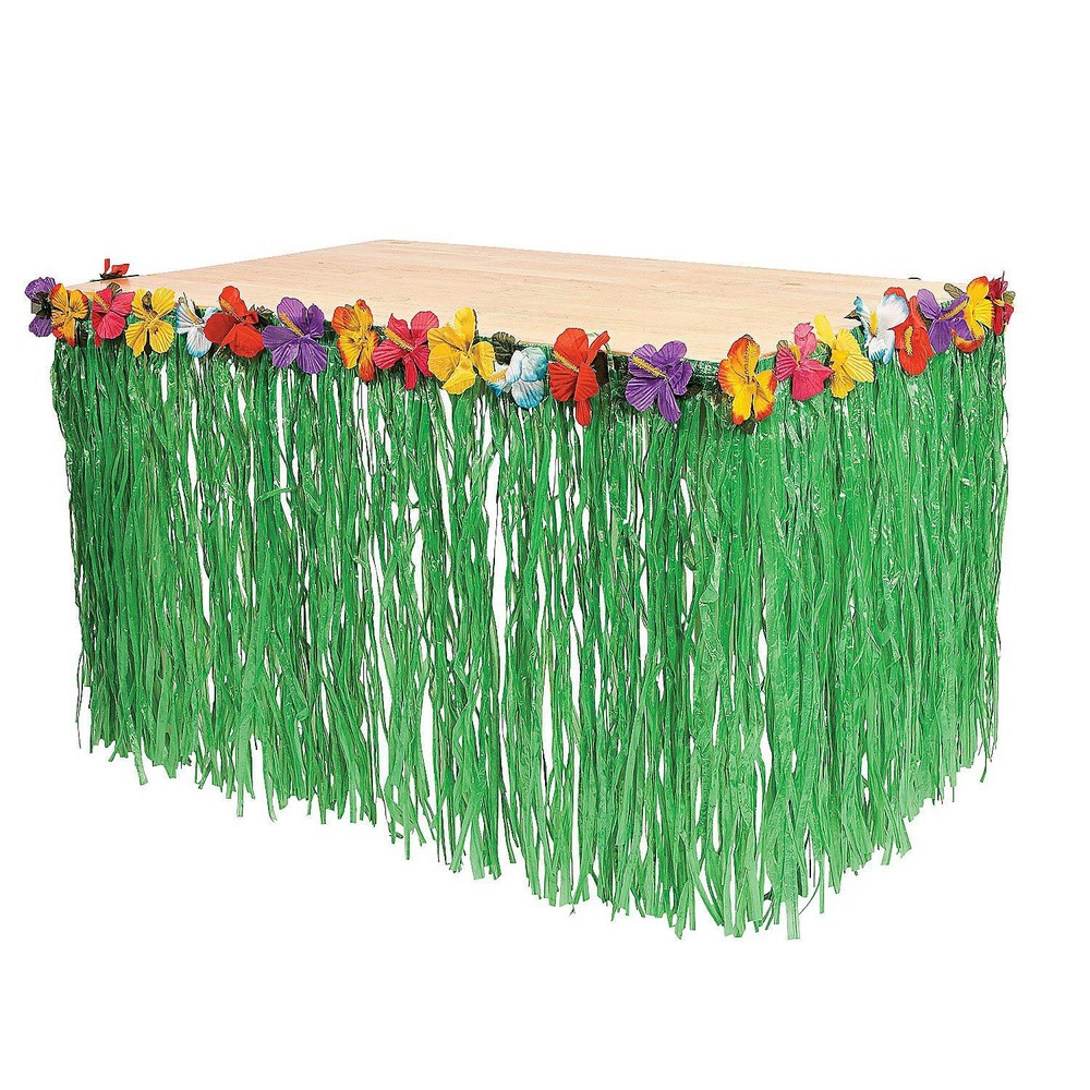 Hawaiian Luau Hibiscus Green Table Skirt and Free Shipping