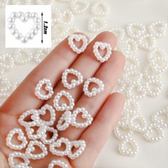 500 PCS Pearl Heart Table Scatter Confetti Plastic Faux Bead Charm 0.39×0.47 In