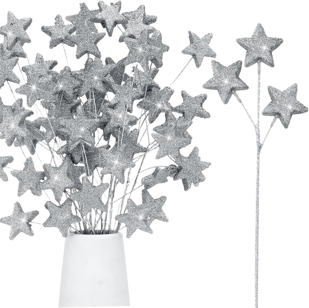 24 Pcs Glitter Star Picks 13.8» Sparkly Star Stem Picks Decoration
