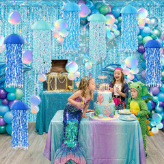 20 Pcs Hanging Jellyfish Paper Lanterns with Tassel Curtains Swirl Bubble Stream