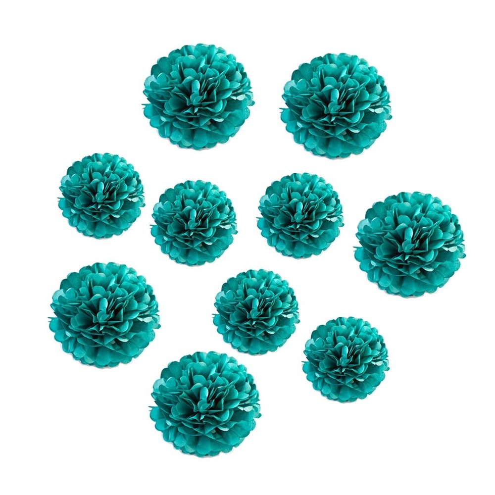 10 PCS Teal Paper Pom Poms Tissue Paper Flowers Wedding Baby Shower