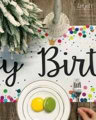 Happy Birthday Table Runner 72 Inches, White | Birthday Centerpieces, Polka Dots