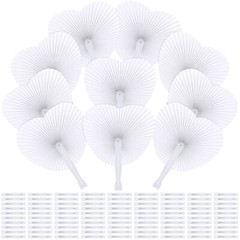 Aodaer 100 Pack Heart Shaped Folding Fans White Paper Fans Handheld Fans with…