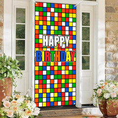 Colorful Cube Birthday Party Backdrop Banner Puzzle Game Themed Door Cover Color
