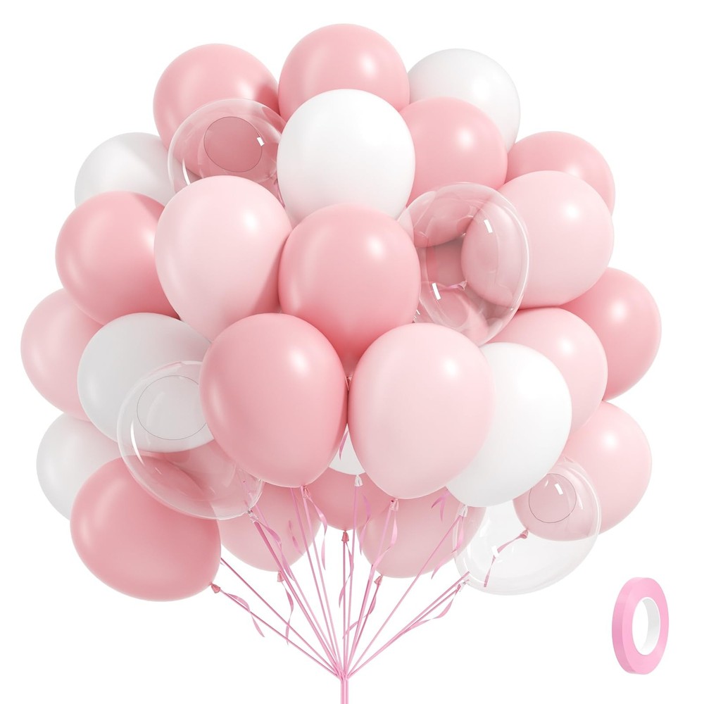 60pcs Light Pink Balloons with Clear Pastel Pink and White Balloons for Weddi…