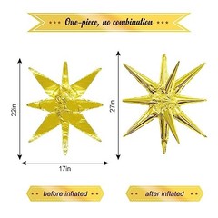 Star Balloons 6pcs Foil Mylar Starburst Balloons Cone Spike Balloon 22 Gold