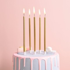 PHD CAKE Gold Long Thin Metallic Birthday Candles, Cake 24 count,