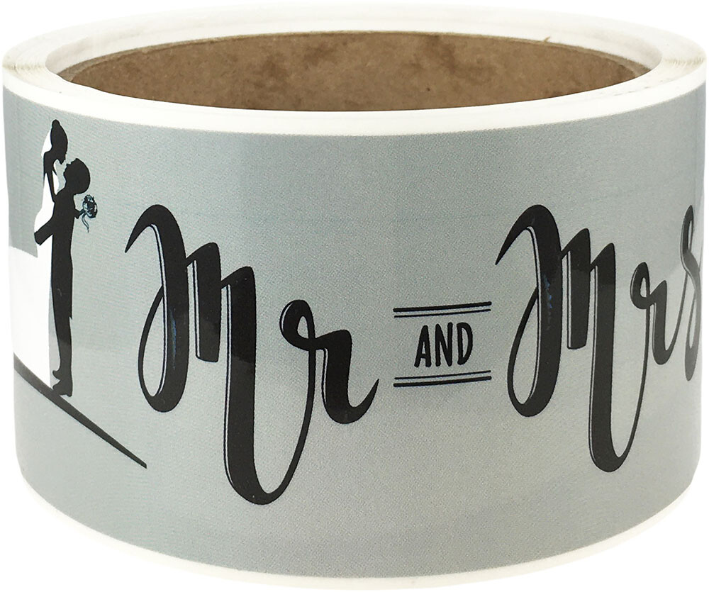 Mr. and Mrs. Silhouette Water Bottle Labels | 2″ x 8″ Inch | 50 Pack