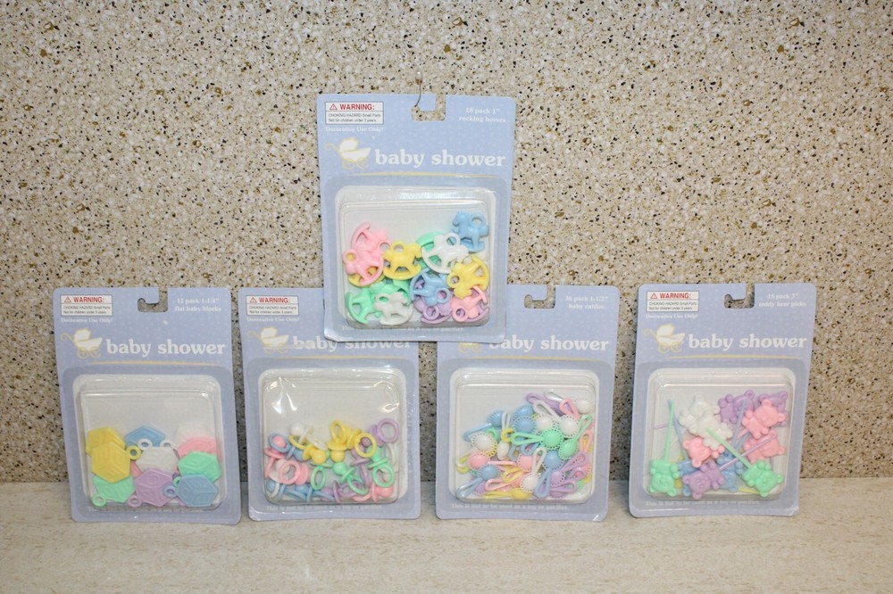 99pc Mixed Lot Baby Boy/Girl Plastic Cake Cupcake Baby Shower Decorations