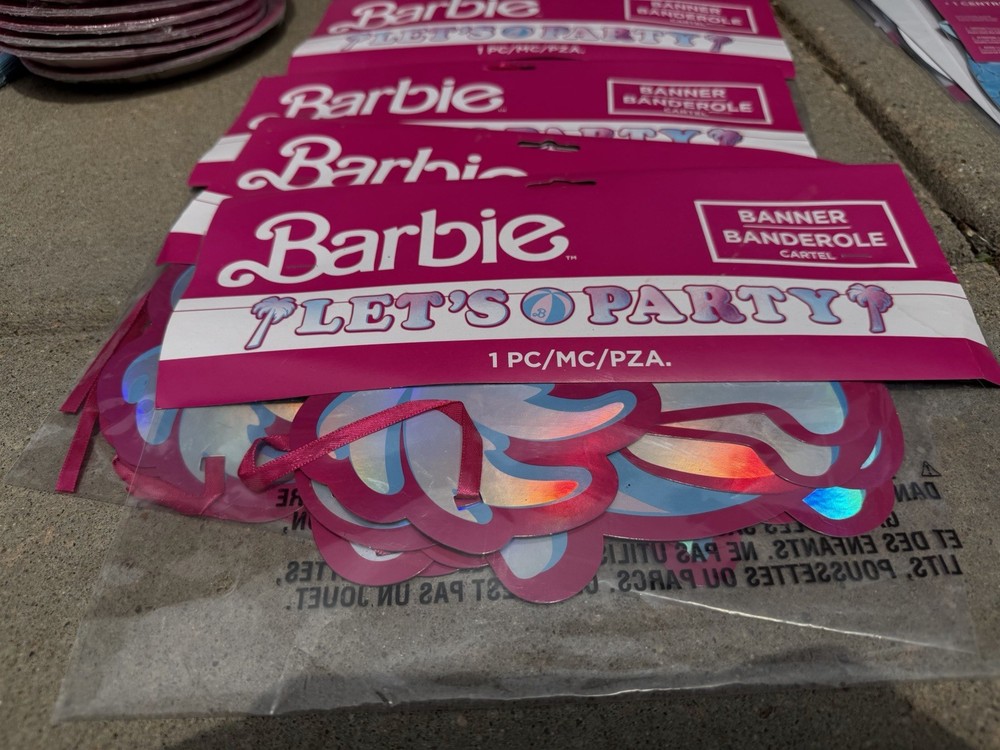 Barbie “Let’s Party” Holographic Banner Lot of 10 NEW Party Decoration