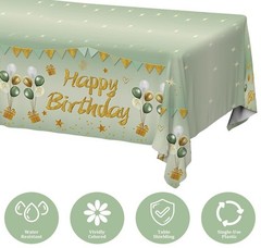 2Pcs Sage Green Birthday Tablecloth Decorations for Women Girls, Light Green Hap