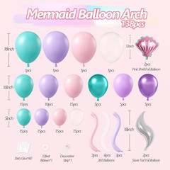 138 Uds. Arco de globos de sirena decoraciones para fiesta de cumpleaños