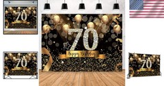 Chic 70th Birthday Backdrop – Black and Gold for Fabulous Celebrations, 7x5ft